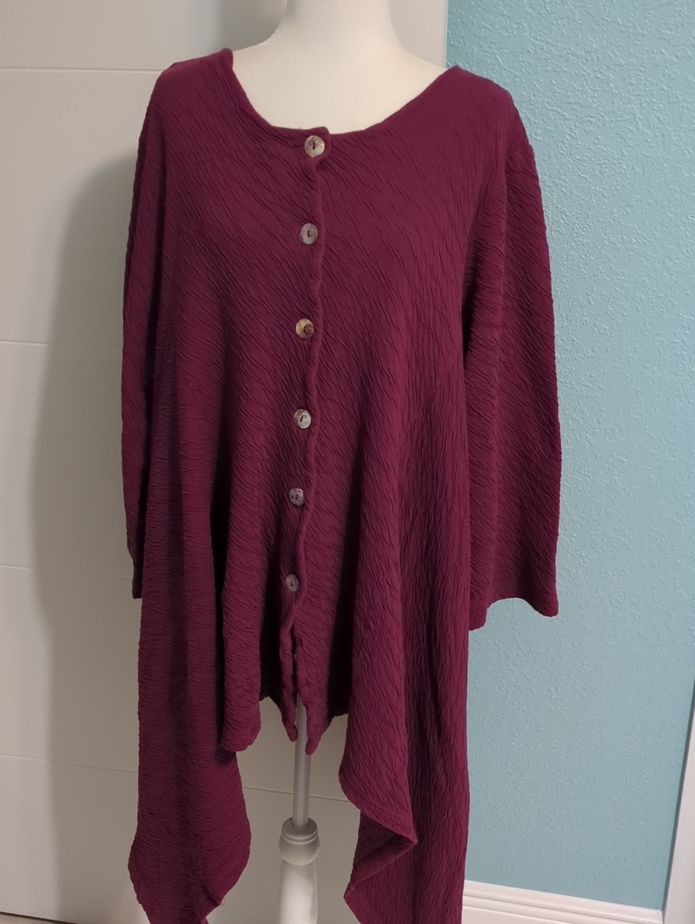 Bryn Walker Button-Front Draped Tunic Plum Asymmetric Oversized Boho Lagenlook